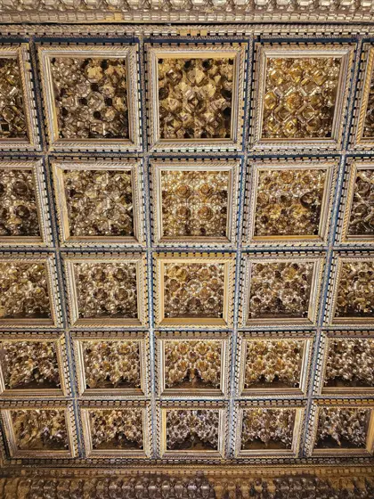 Retícula decorada de un techo artesonado.