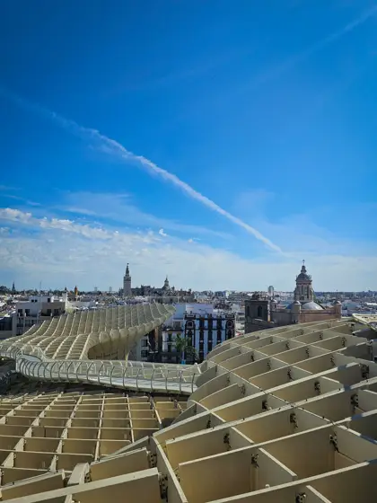 Las curvas de una cubierta vistas desde el recorrido elevado.